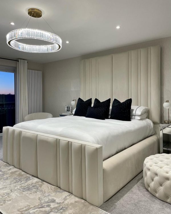 Sky luxury bed with tall upholstered headboard